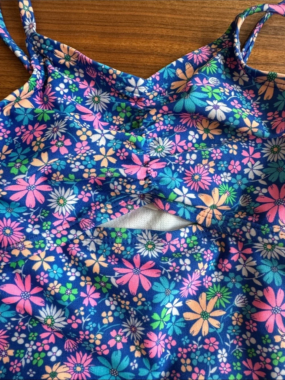 Cat & Jack Blue Floral One-Piece Swimsuit with Pink & Peach Accents